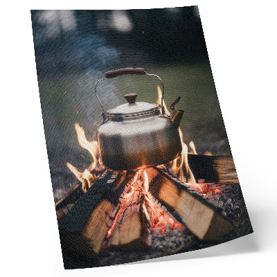 Decoratieve poster Metaalachtige ketel hout vlammen natuur