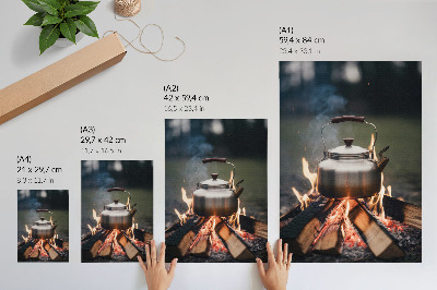 Decoratieve poster Metaalachtige ketel hout vlammen natuur