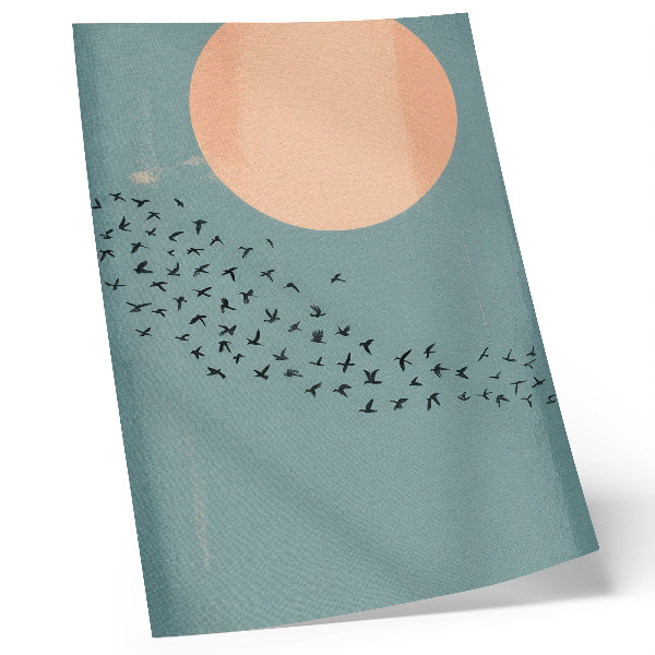 Wandposter Vogels in vlucht, blauwe achtergrond, grote cirkel