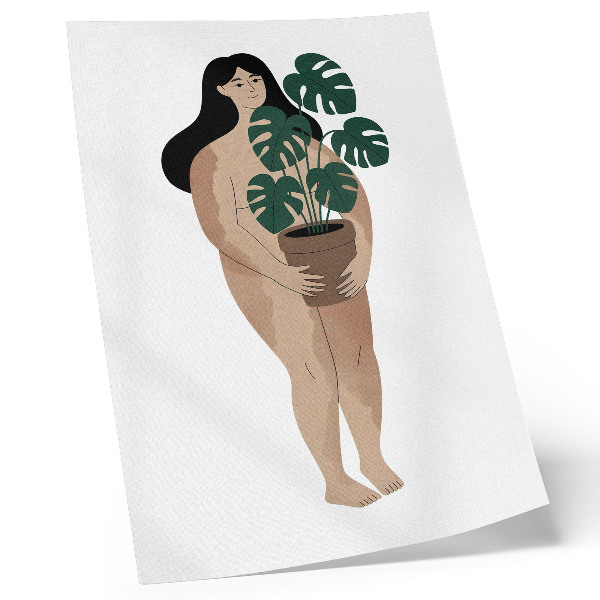Poster Vrouw met een bloempot, elegantie, minimalisme, rust
