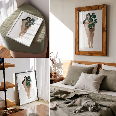 Poster Vrouw met een bloempot, elegantie, minimalisme, rust