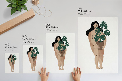 Poster Vrouw met een bloempot, elegantie, minimalisme, rust