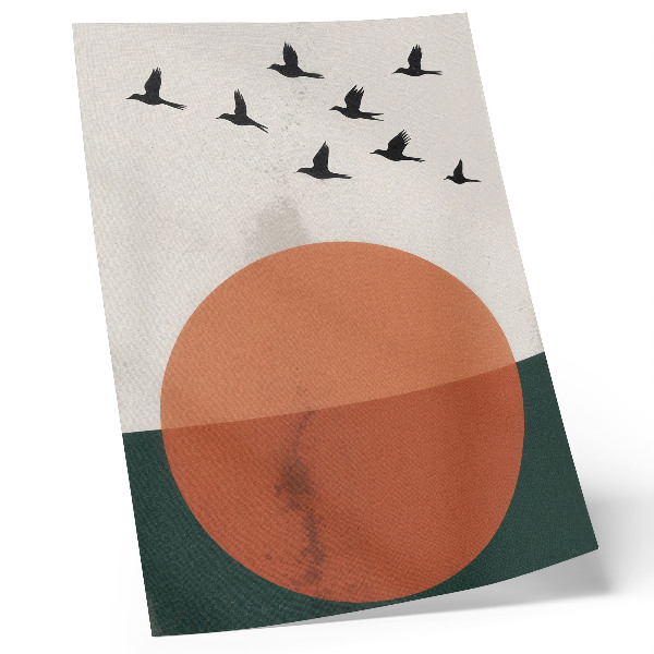 Decoratieve poster Vogels in vlucht, oranje cirkel, minimalistisch