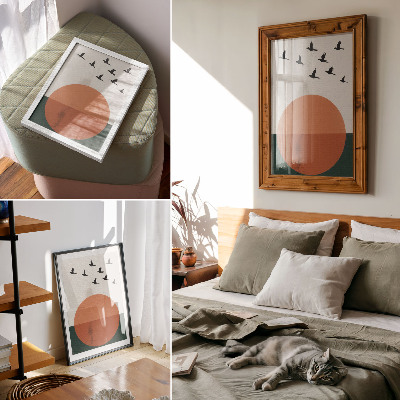 Decoratieve poster Vogels in vlucht, oranje cirkel, minimalistisch