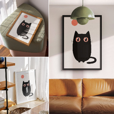 Poster Zwarte kat met roze ogen op een witte achtergrond
