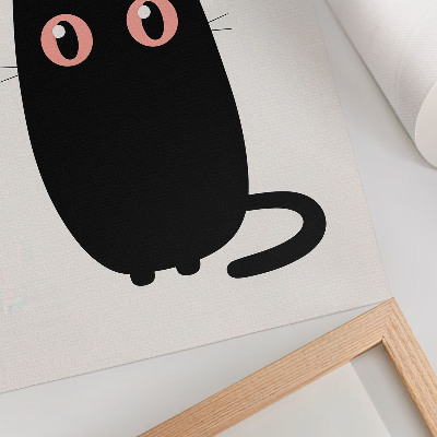 Poster Zwarte kat met roze ogen op een witte achtergrond
