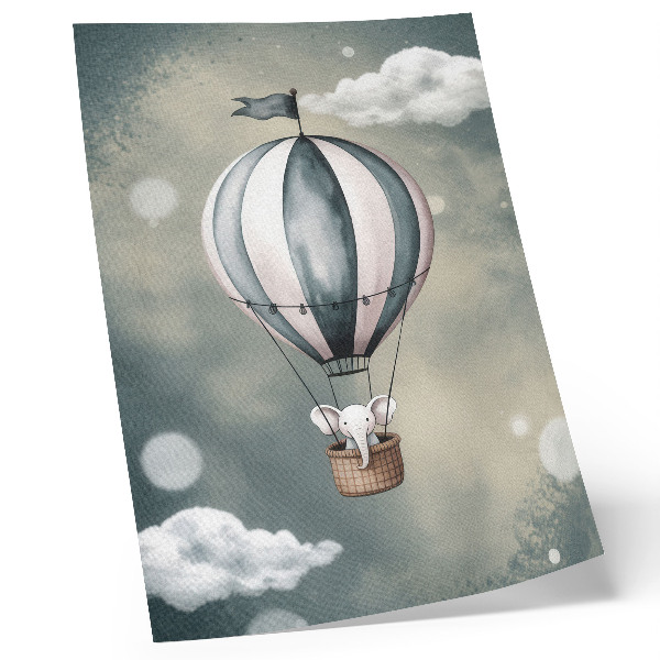 Wandposter Ballon met wolken in delicate grijstinten