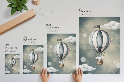 Wandposter Ballon met wolken in delicate grijstinten