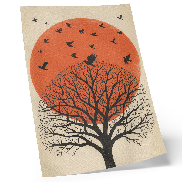 Decoratieve poster Vogels, boom, zonmotief, minimalistische stijl