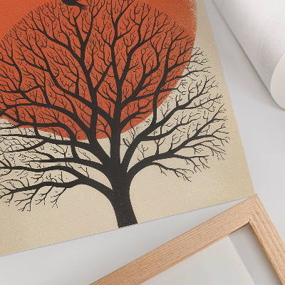 Decoratieve poster Vogels, boom, zonmotief, minimalistische stijl