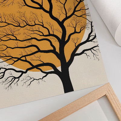 Wandposter Een minimalistische boom op een oranje achtergrond.