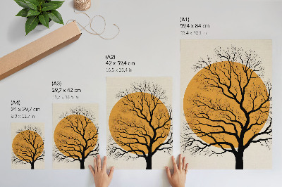 Wandposter Een minimalistische boom op een oranje achtergrond.