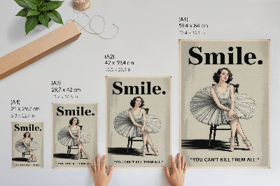 Poster Ballerina in een tule jurk met zwarte letters nostalgie