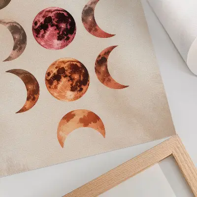 Poster met symmetrie van manen in warme kleuren en een kosmische atmosfeer