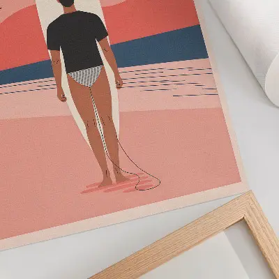 Wandposter surfplank op het strand bij zee voor een ontspannen sfeer