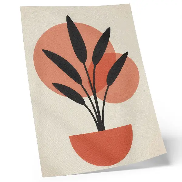 Decoratieve poster met abstracte geometrische bladeren op een beige achtergrond