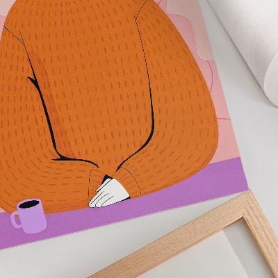 Decoratieve poster Afbeelding van een personage in een oranje trui op een roze achtergrond.