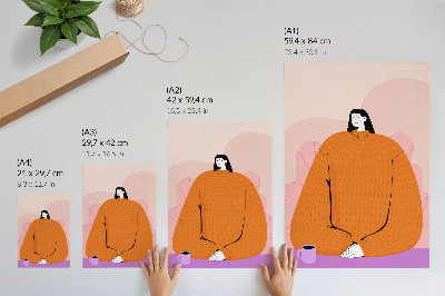 Decoratieve poster Afbeelding van een personage in een oranje trui op een roze achtergrond.
