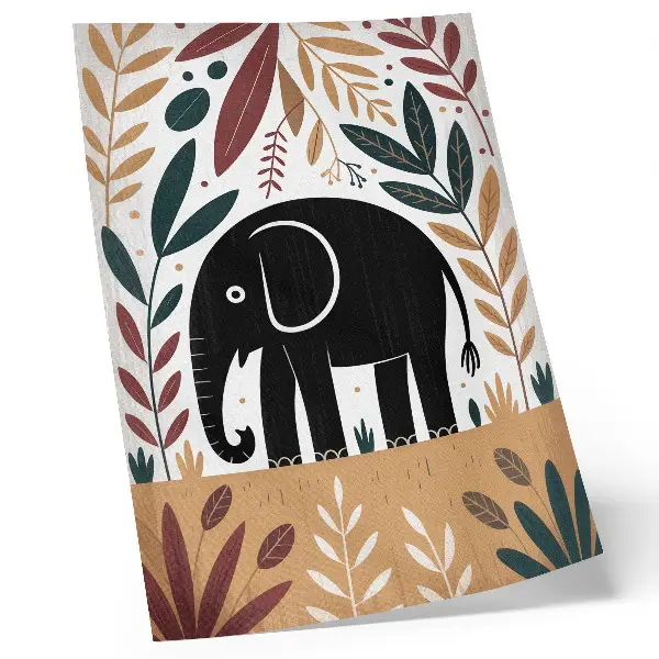Poster olifant tussen de bladeren, een elegante en eenvoudige natuurweergave