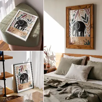 Poster olifant tussen de bladeren, een elegante en eenvoudige natuurweergave