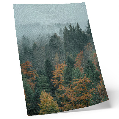 Decoratieve poster Groene bomen, mist, oranje bladeren, vrede