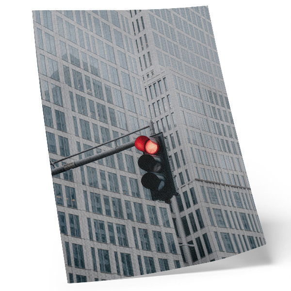 Wandposter Hoge glazen wolkenkrabbers in intens rood