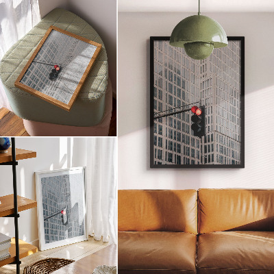 Wandposter Hoge glazen wolkenkrabbers in intens rood