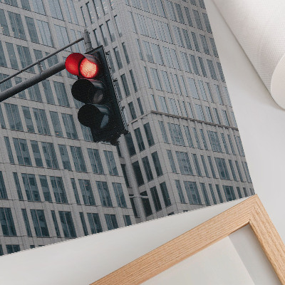 Wandposter Hoge glazen wolkenkrabbers in intens rood
