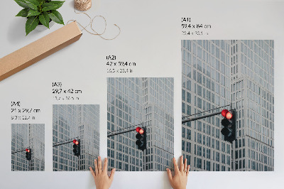 Wandposter Hoge glazen wolkenkrabbers in intens rood