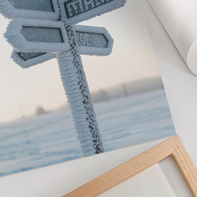 Decoratieve poster Met sneeuw bedekt richtingaanwijzer winterse minimalistische stijl