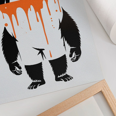 Poster Een gorilla in een overall tegen een feloranje achtergrond.