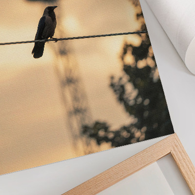 Poster Vogel op een draad, avondlucht, delicate achtergrond