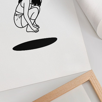 Poster Een hurkende figuur op een witte achtergrond zonder details.