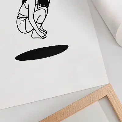 Poster hurkende figuur op een witte achtergrond zonder details