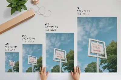 Decoratieve poster met een wit schoolbord tegen een blauwe lucht