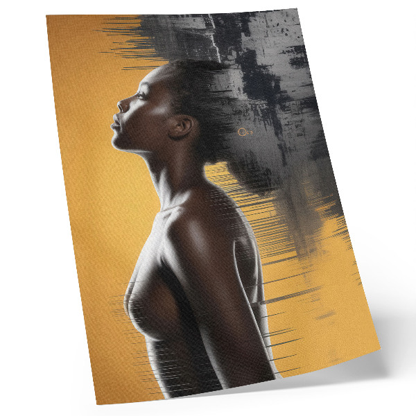 Poster Stijlvolle vrouwfiguur in geel en zwart contrast