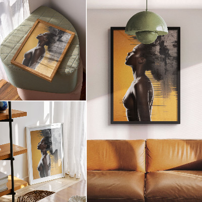Poster Stijlvolle vrouwfiguur in geel en zwart contrast