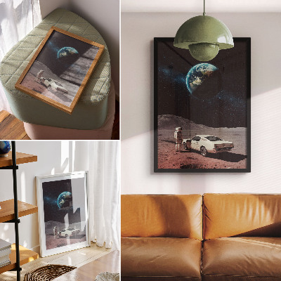 Decoratieve poster Astronaut op de maan auto Aarde sterren