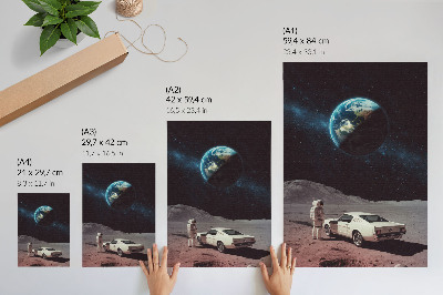 Decoratieve poster Astronaut op de maan auto Aarde sterren