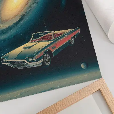 Wandposter een auto in de ruimte als fantastische combinatie