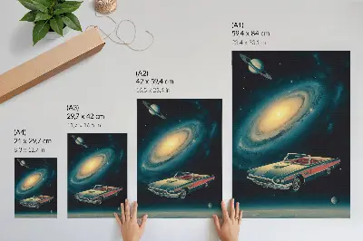 Wandposter een auto in de ruimte als fantastische combinatie