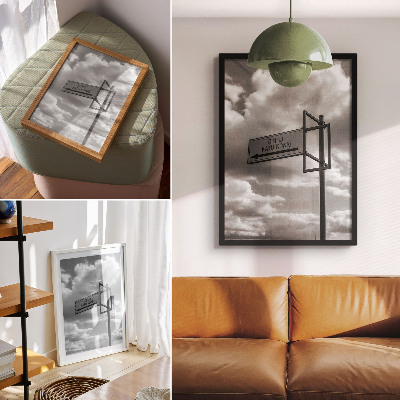 Decoratieve poster Zwart-wit verkeersbordwolken moderniteit