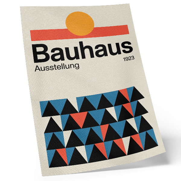 Wandposter Bauhaus-achtige grafische elementen met een oranje accent.