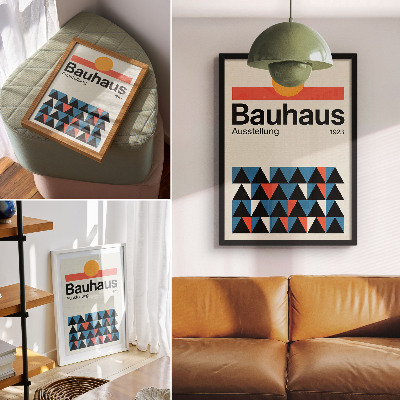 Wandposter Bauhaus-achtige grafische elementen met een oranje accent.