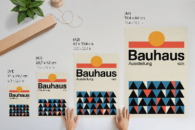 Wandposter Bauhaus-achtige grafische elementen met een oranje accent.