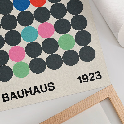 Decoratieve poster Geometrische zwarte cirkels, levendige kleuren, Bauhaus-inspiratie.