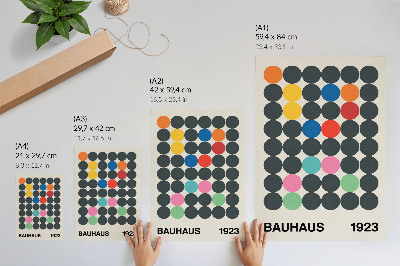 Decoratieve poster Geometrische zwarte cirkels, levendige kleuren, Bauhaus-inspiratie.
