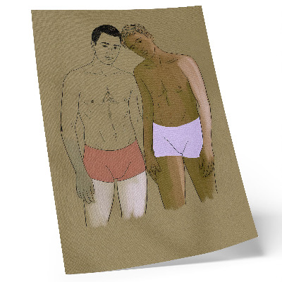 Wandposter Illustratie van mannen in ondergoed in warme kleuren.