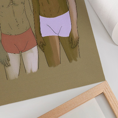 Wandposter Illustratie van mannen in ondergoed in warme kleuren.