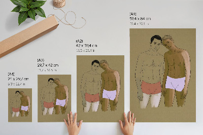 Wandposter Illustratie van mannen in ondergoed in warme kleuren.